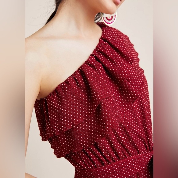ANTHROPOLOGIE Maeve Rita Ruffled One Shoulder Top Polka Dot Size Small P NWT - Picture 3 of 16